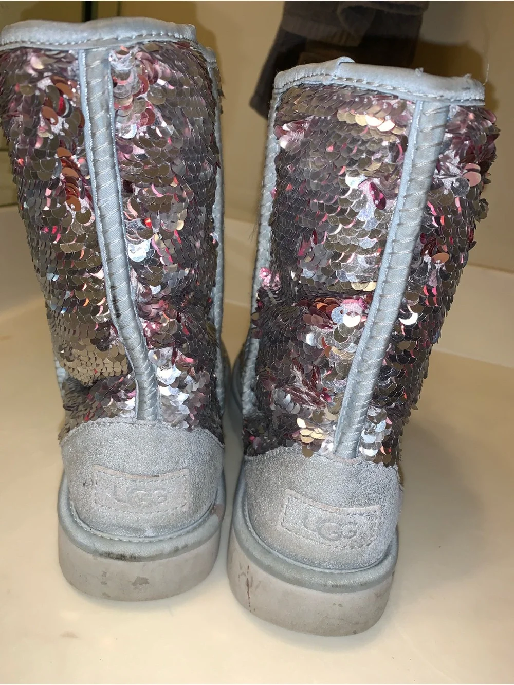 🍧Pink & Silver Cosmo Reversible sequined UGGs
